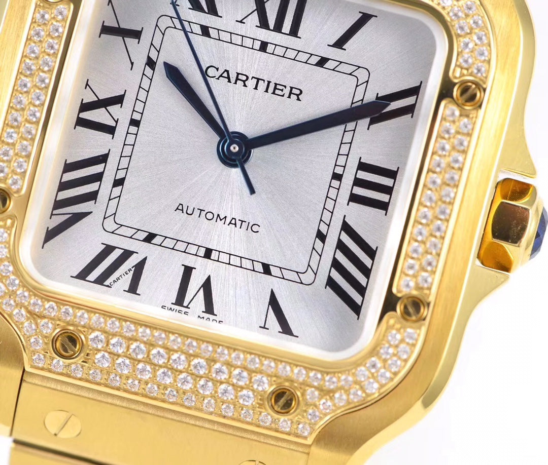 SANTOS LADY 35.1MM AUTOMATIC GOLD DIAMOND BEZEL