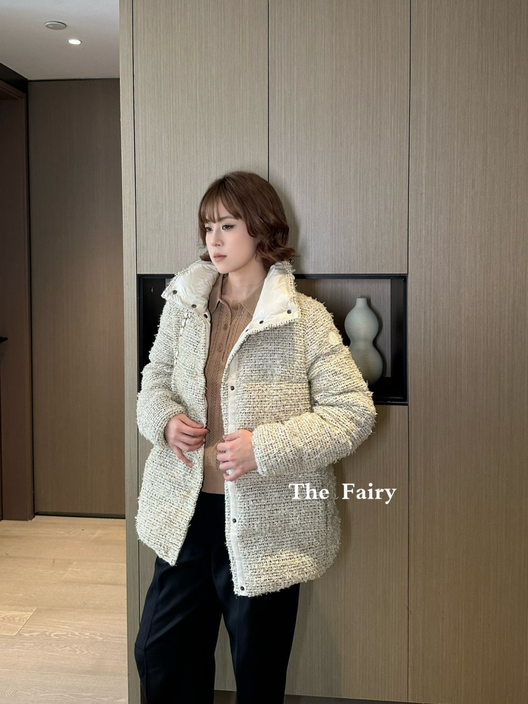 MONCLER 25S COCHELLE TWEED MID-LENGTH DOWN JACKET 202